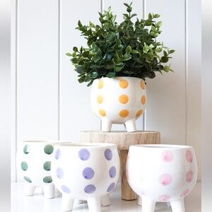 Dalisay set of 2 pink polka dot mini ceramic pots with inserts
